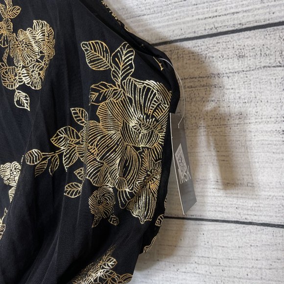 NWT MSK Metallic Print Pleated Blouson Gown Black Gold Sz 8 - Picture 8 of 15